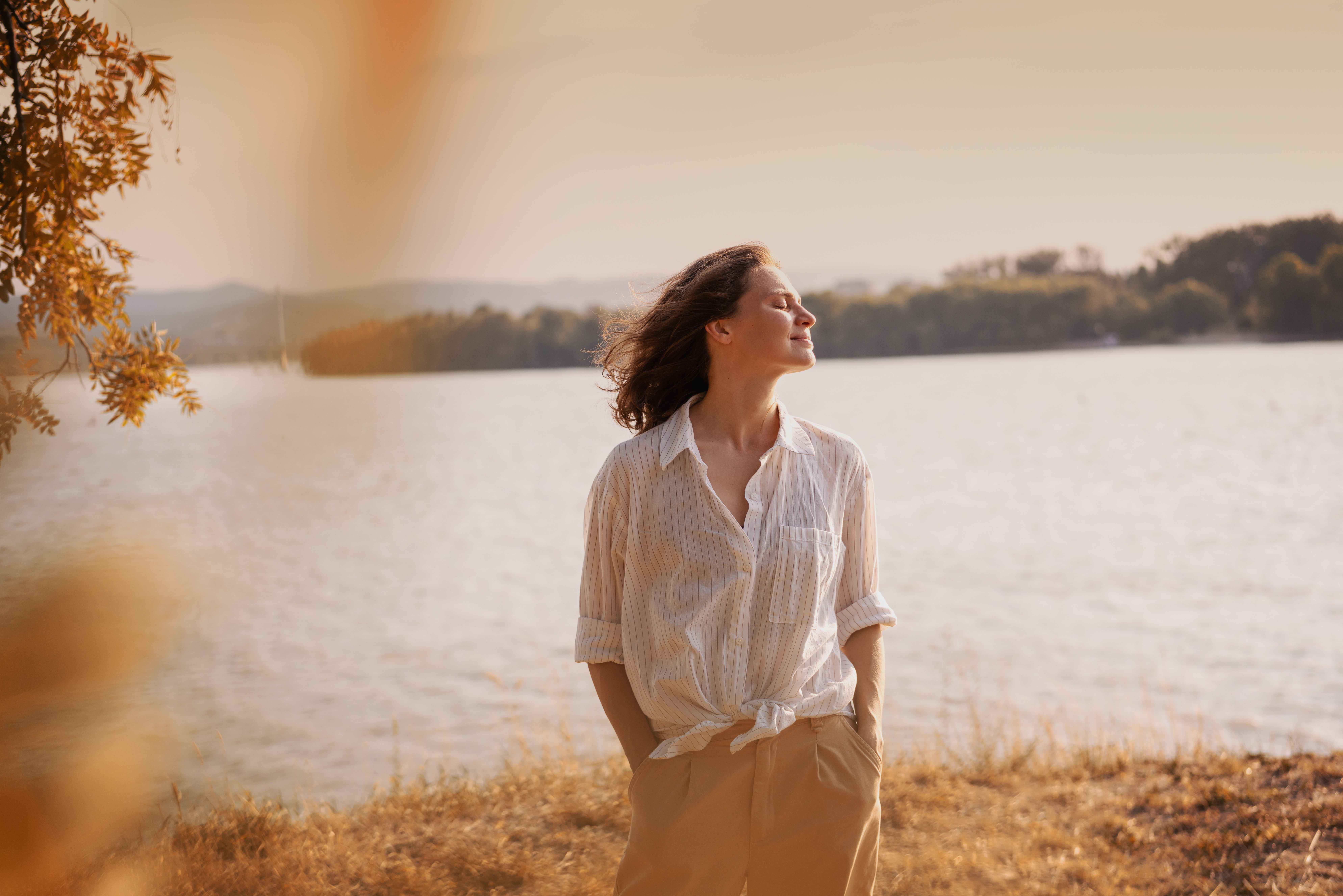 Relaxed woman managing stress without using cannabis
