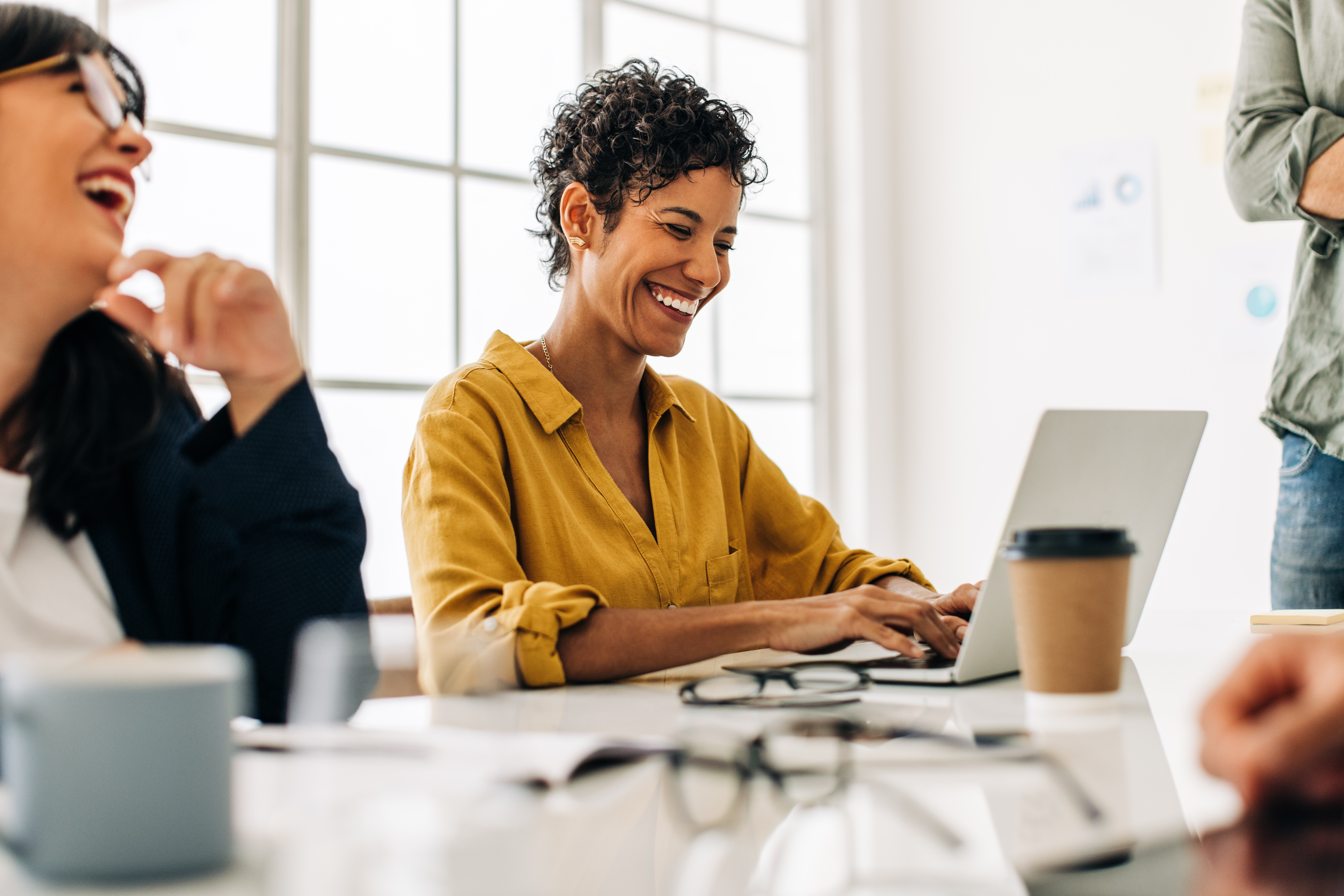 Woman happy at work after burnout