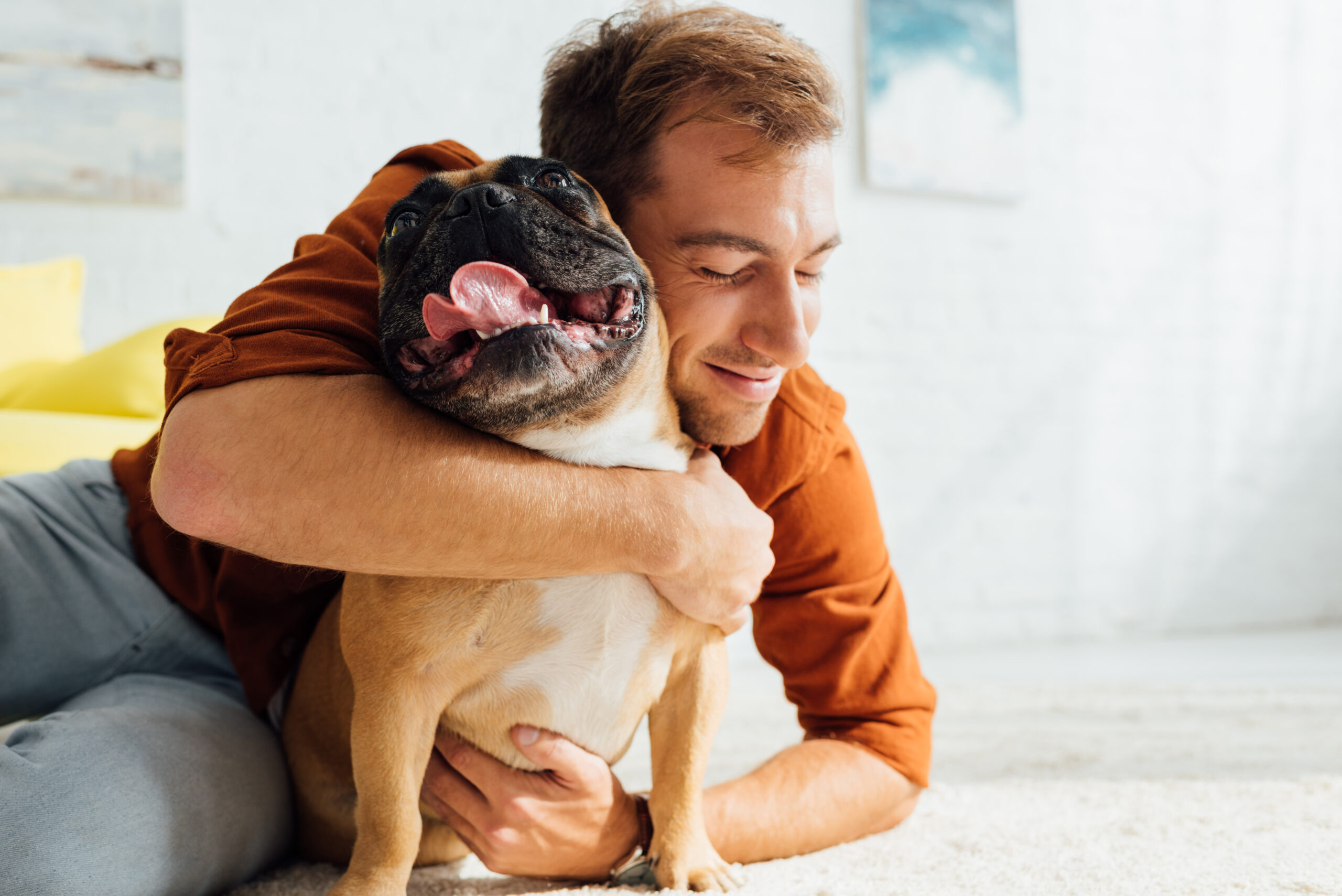 Self-compassionate man with dog